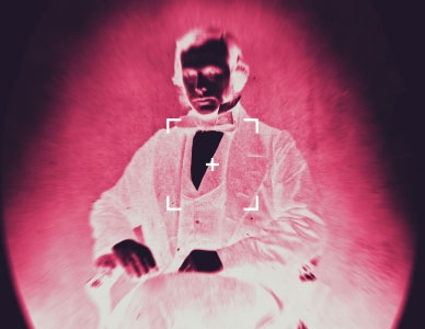 Thermal image of historical figure sitting in chair